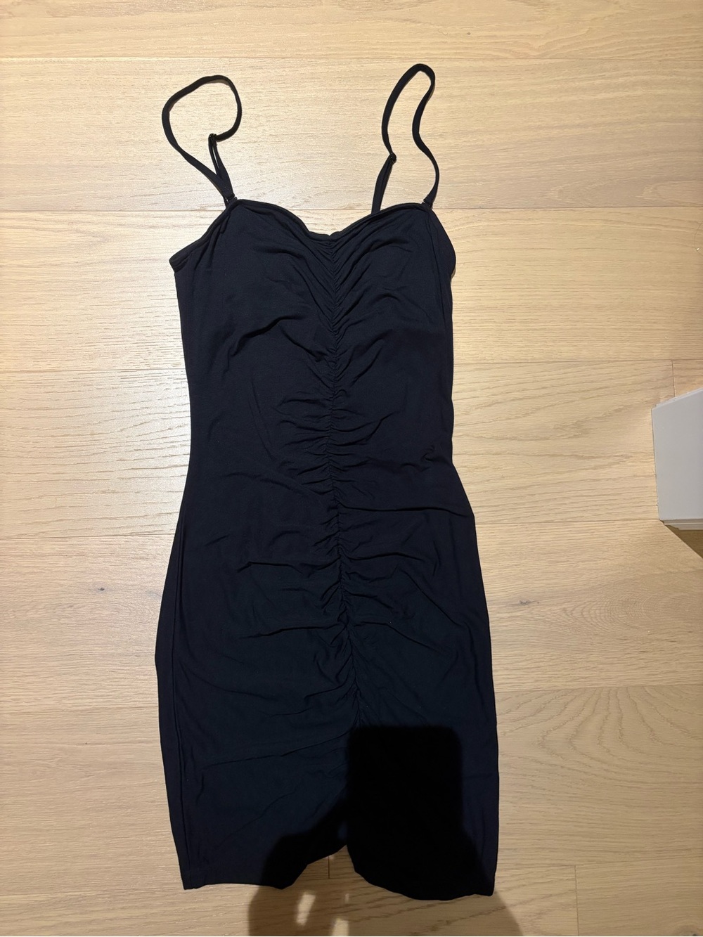 Garage Black Ruched Spaghetti Strap Dress